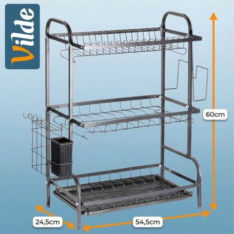 Suszarka do Naczyń 3 Poziomy XXL 60 cm Ociekacz Czarny Loft VILDE