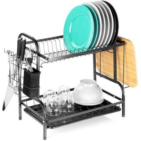 Suszarka do Naczyń Dwupoziomowa 52 cm Czarna Ociekacz Loft VILDE