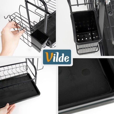 Suszarka do Naczyń Dwupoziomowa 52 cm Czarna Ociekacz Loft VILDE