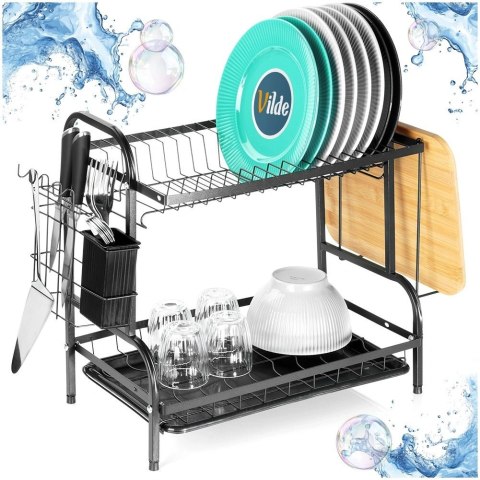 Suszarka do Naczyń Dwupoziomowa 52 cm Czarna Ociekacz Loft VILDE