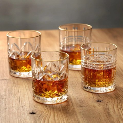 Szklanki do Whisky 290 ml ze Złotym Rantem Komplet 4 sztuk VILDE Drink