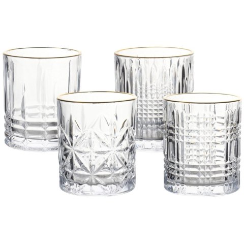 Szklanki do Whisky 290 ml ze Złotym Rantem Komplet 4 sztuk VILDE Drink