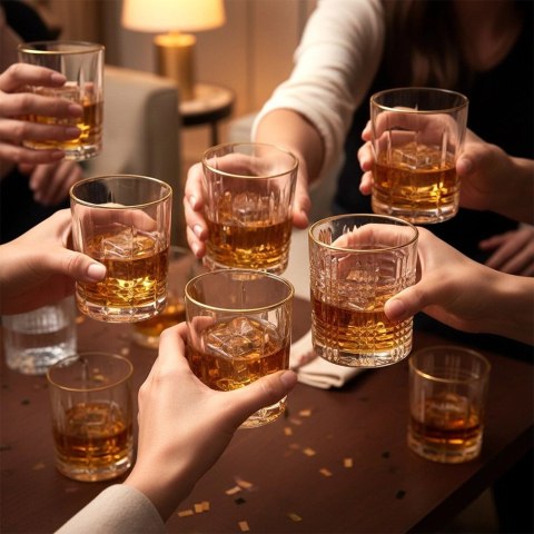Szklanki do Whisky 290 ml ze Złotym Rantem Komplet 4 sztuk VILDE Drink