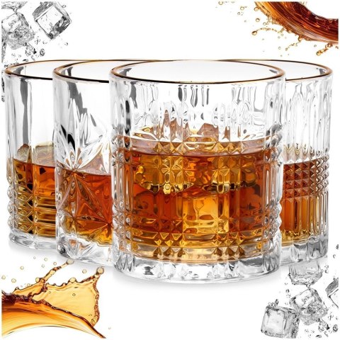Szklanki do Whisky 290 ml ze Złotym Rantem Komplet 4 sztuk VILDE Drink