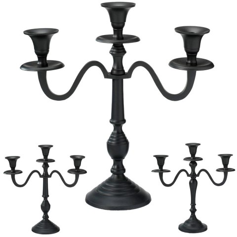 Świecznik Kandelabr 30 cm Aluminium Czarny na 3 Długie Świece Nowoczesny