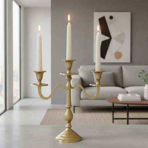 Świecznik Kandelabr 30 cm Aluminium Złoty na 3 Długie Świece Elegancki
