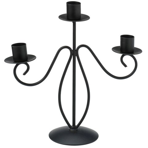 Świecznik Kandelabr Trójramienny Metal Czarny 23 cm na 3 Długie Świece