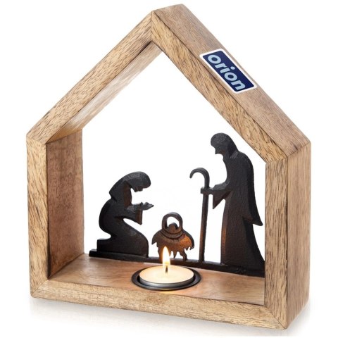 Świecznik Szopka Boże Narodzenie Drewno Mango Metal Loft Domek