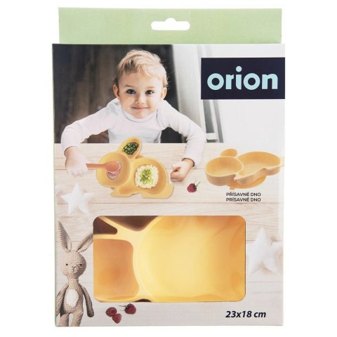 Talerz dla Dziecka Silikon Dzielony Zajączek ORION Przyssawka Żółty