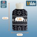 Termofor Gumowy 1,8 L Granatowy Wzór Zimowy Sweterkowy Ciepły Okład
