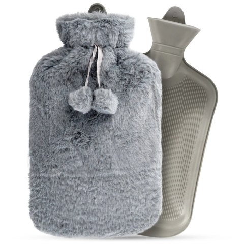 Termofor Gumowy 2 L w Pokrowcu Szary Rozgrzewający Miękki Pluszowy Okład
