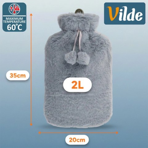 Termofor Gumowy 2 L w Pokrowcu Szary Rozgrzewający Miękki Pluszowy Okład