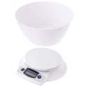 Waga Kuchenna Cyfrowa z Misą 2,5 L Biała LCD Funkcja TARA 5 kg