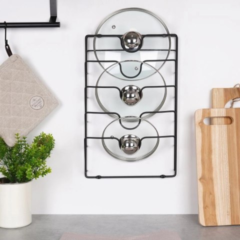 Wieszak na Pokrywki Metalowy VILDE Czarny na 5 Pokrywek LOFT