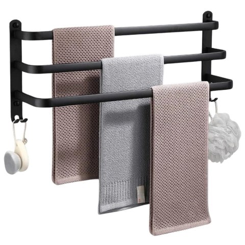 Wieszak na Ręczniki Ścienny Aluminiowy Mocny Czarny VILDE 50 cm