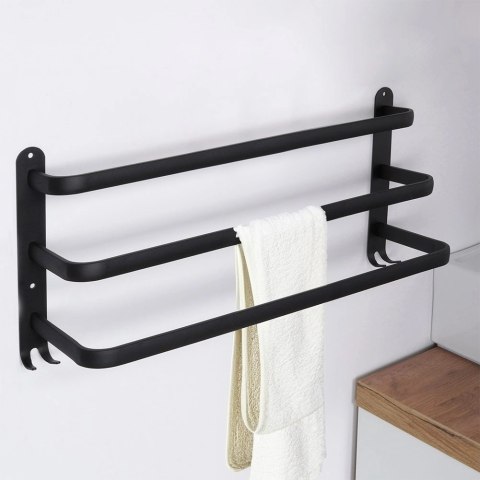 Wieszak na Ręczniki Ścienny Aluminiowy Mocny Czarny VILDE 50 cm