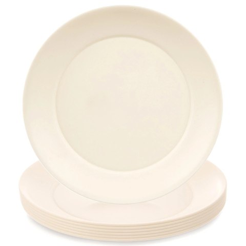 Zestaw 6 Talerzy Obiadowych 23,5 cm Kremowe Plastikowe Piknik