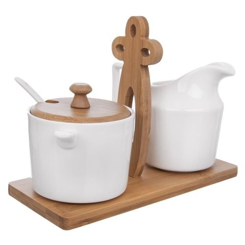 Zestaw Cukierniczka Mlecznik w Stojaku Porcelanowe Białe ORION 2 x 280 ml