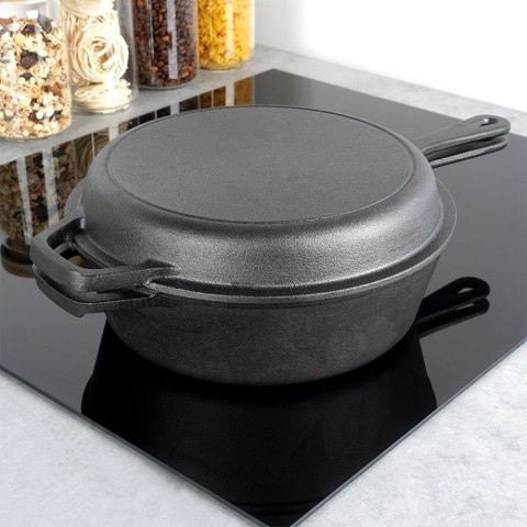 Zestaw Garnek z Patelnią Uchwytem Rączką Żeliwny Solidny Trwały VILDE 42 cm
