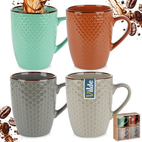 Zestaw Kubki Ceramiczne do Kawy Herbaty Dekoracyjne VILDE 400 ml 4 szt.