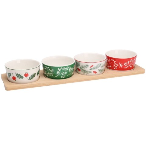 Zestaw do Serwowania Świąteczne Wzory 5 el. Porcelana Bambus Dekoracja