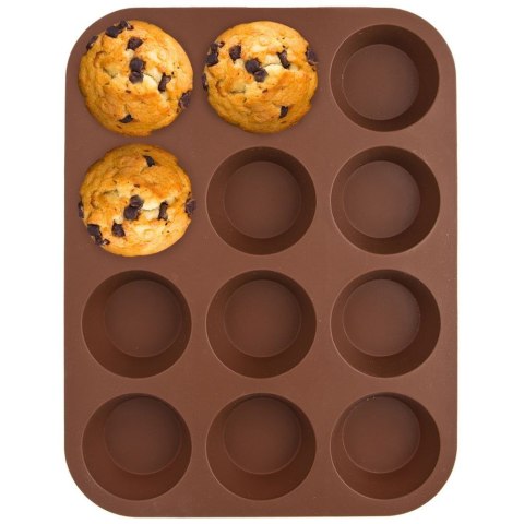Forma do 12 Muffinek Babeczek Silikonowa Brązowa Solidna ORION 32,5 x 25 cm