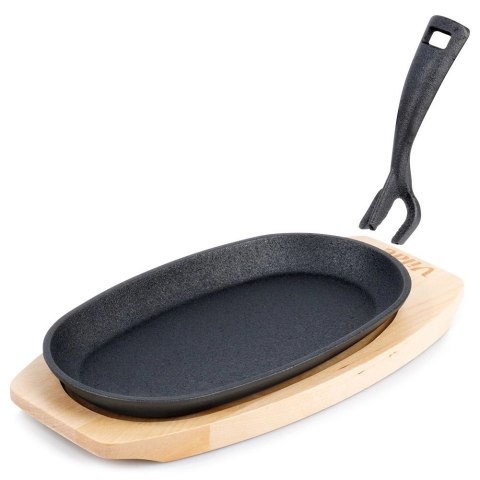 Żeliwna Patelnia do Smażenia Pieczenia z Deską do Serwowania VILDE 24x14 cm