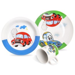 Zestaw Śniadaniowy 3 el. ORION Porcelanowy Dziecięcy Kubek Talerz Auto