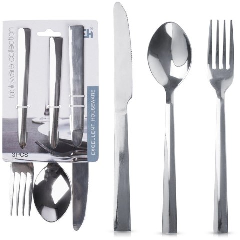 Zestaw Sztućców 3 el. EXCELLENT HOUSEWARE Stal Nierdzewna Błyszczące