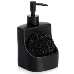Dozownik płynu do naczyń z pojemnikiem na gąbkę i z gąbką ceramiczny czarny 400 ml