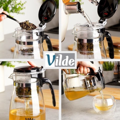 Dzbanek Szklany Zaparzacz VILDE 600 ml System Spustowy Borokrzemowe