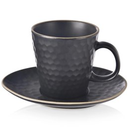Filiżanka ze Spodkiem do Kawy Ceramiczna Czarna Dekoracyjna ORION 235 ml