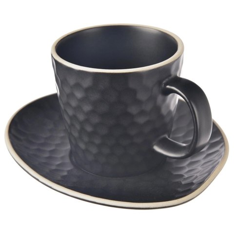 Filiżanka ze Spodkiem do Kawy Ceramiczna Czarna Dekoracyjna ORION 235 ml