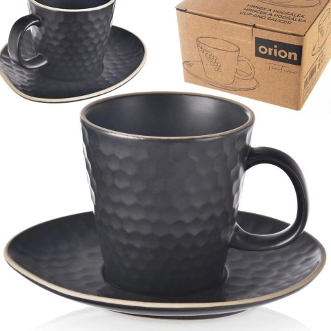 Filiżanka ze Spodkiem do Kawy Ceramiczna Czarna Dekoracyjna ORION 235 ml