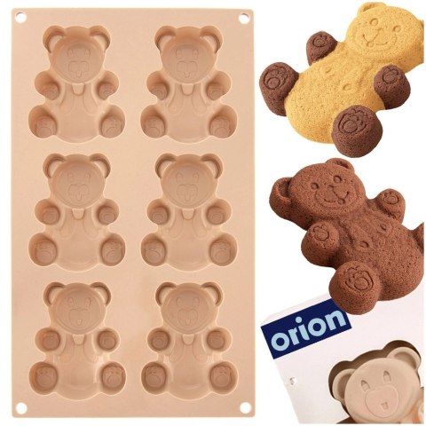 Forma Silikonowa Misie na 6 Babeczek Beżowa ORION 30 cm do Pieczenia