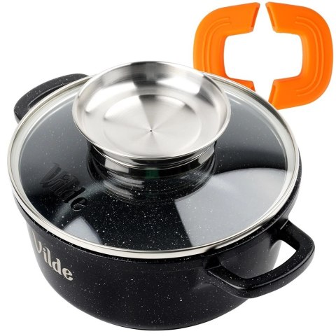 Garnek Granitowy 1,2 L 16 cm Pokrywka Aroma Dozownik Silikon VILDE