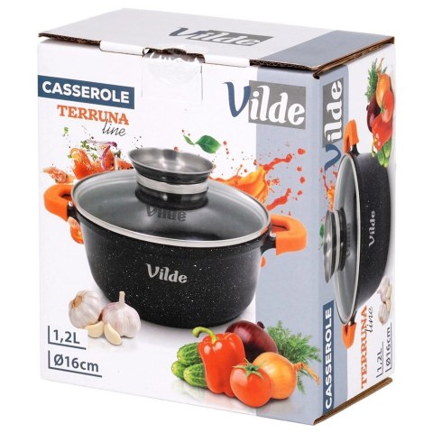 Garnek Granitowy 1,2 L 16 cm Pokrywka Aroma Dozownik Silikon VILDE