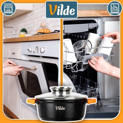Garnek Granitowy 2,1 L 20 cm Pokrywka Aroma Dozownik Silikon VILDE