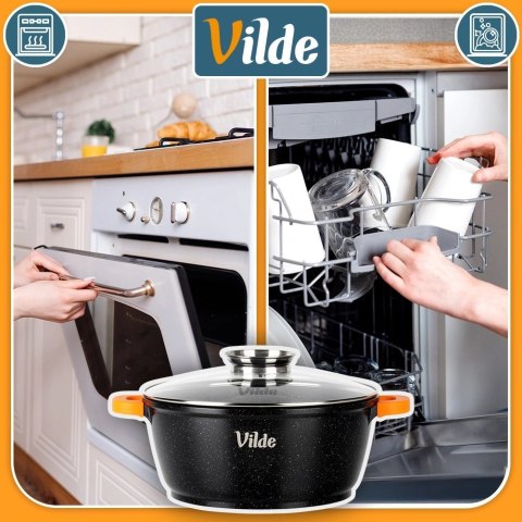 Garnek Granitowy 5,8 L 28 cm Pokrywka Aroma Dozownik Silikon VILDE