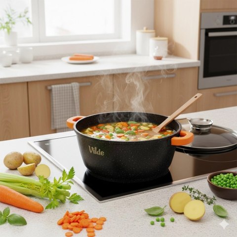 Garnek Granitowy 5,8 L 28 cm Pokrywka Aroma Dozownik Silikon VILDE