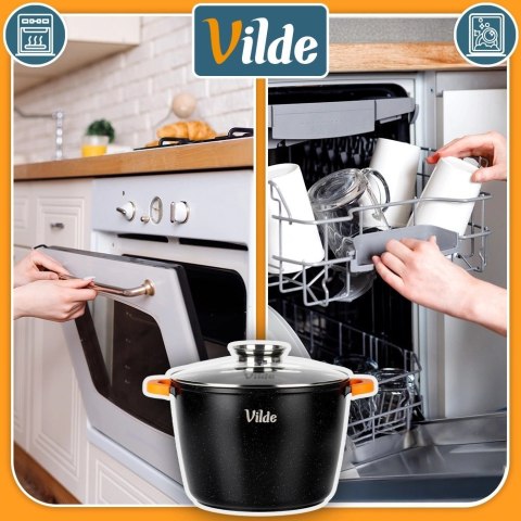 Garnek Granitowy 9,7 L 28 cm Pokrywka Aroma Dozownik Silikon VILDE