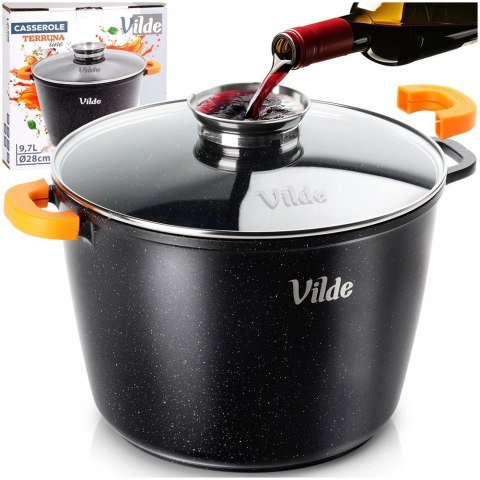Garnek Granitowy 9,7 L 28 cm Pokrywka Aroma Dozownik Silikon VILDE