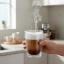 Komplet 2 Szklanek Termicznych 350ml Podwójne Szkło Paskowane Kawa