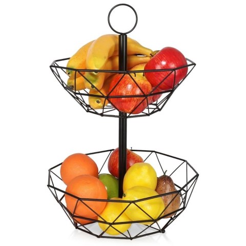 Koszyk na Owoce Warzywa 2-Poziomowy Metalowy Czarny Solidny VILDE 43 x 30cm