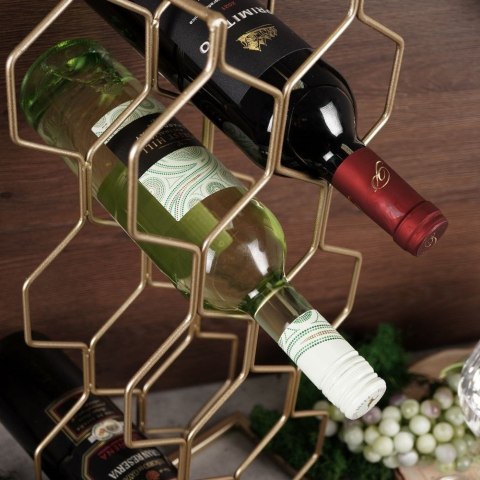 Stojak na Wino Metalowy Złoty Osiem Butelek do Leżakowania 48 cm T4Y