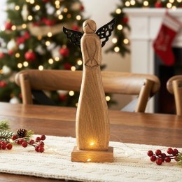 Figurka Anioł Drewno Mango 34 cm Metalowe Skrzydła Dekoracja