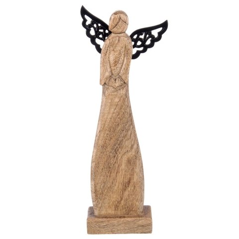 Figurka Anioł Drewno Mango 34 cm Metalowe Skrzydła Dekoracja