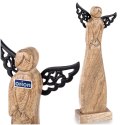 Figurka Anioł Drewno Mango 34 cm Metalowe Skrzydła Dekoracja