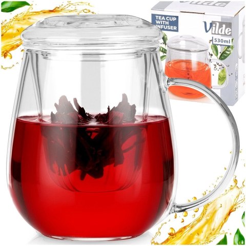 Kubek z zaparzaczem i pokrywką szklany 530 ml