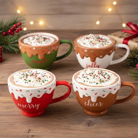 Kubki Świąteczne Zestaw 4 szt. Ceramika Dolomit 420 ml na Prezent